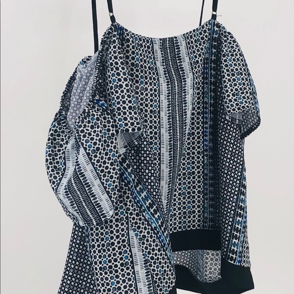 MXED DOT BLACK BLUE COLD SHOULDER SLEEVE MEDIUM - Picture 10 of 15